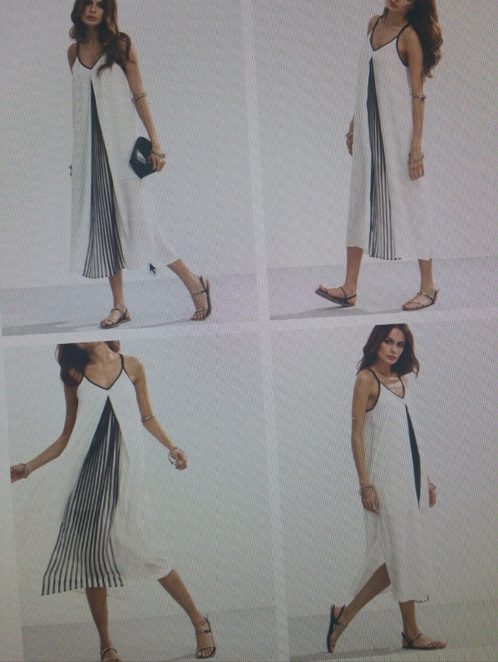 NWOT White Maxi Dress with Black KNIFE PLEAT Detail